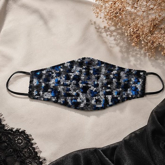 Masque Bouche Sequins Bleu Nuit